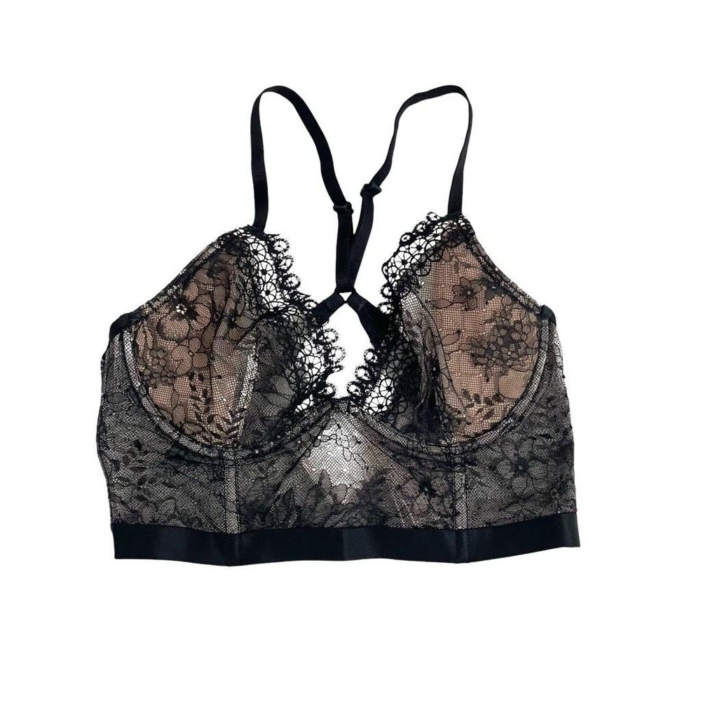 Victoria Secret Very Sexy lace unlined plunge bralette bra Size 32C‎ black tan
